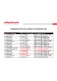 Zmiany terminów wysyłek - Listopad 2025